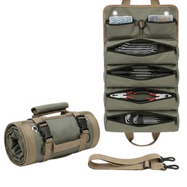 Yobobo Tool Bag for Hand Tools: 6 Zipper Pockets Keep Tools Sorted - Hang-Open Access on Hooks/Pegboard - Heavy-Duty Garage Organizer for Homeowner DIY Repairs