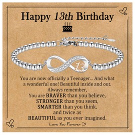EPIRORA 13th Birthday Gifts for Girls, Infinity Knot Stainless Steel Beaded Charm Number Bracelets Gift for Daughter Sister Granddaughter Niece, 13 Years Old Birthday Decorations Trendy Stuff