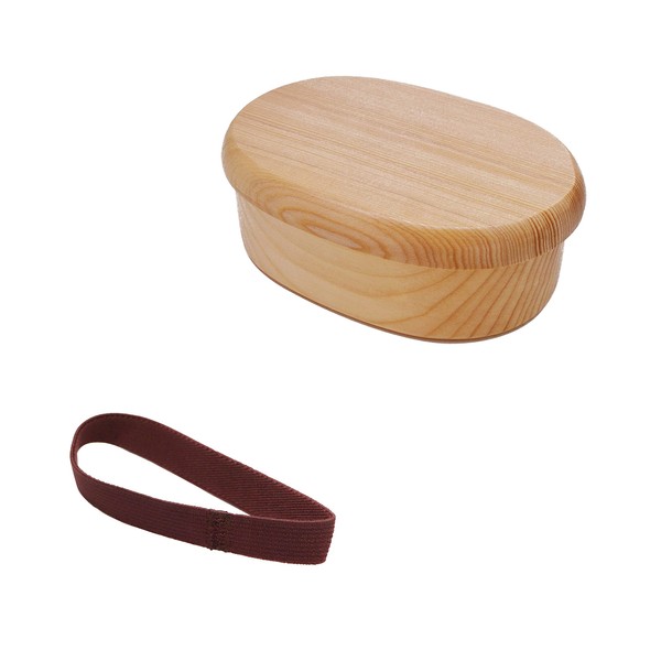 Osaka Choseido Wooden Hollow Lunch Box, Oval (Heathered Fabric), 1-Tier Lunch Band, Bonus Included, Small, 11.8 fl oz (350 cc), Brown Band Included