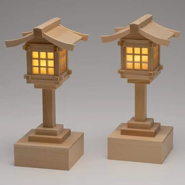 Butsudan-ya Takita Shoten Wooden Kasuga Lantern, Kiso Cypress, LED, Cordless with Remote Control (Pair) Height 20.5cm x Roof Width 10cm, Essential for Shinto Shrine (Omiya) and Shrine Offerings