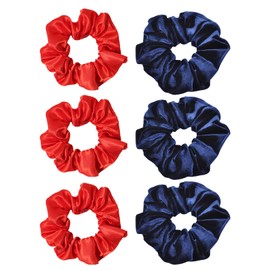 6 Pcs Scrunchies for Women, Velvet Scrunchie Soft Jersey Fabric Hair Scrunchie Bobble Elastic Hair Band Elastic Spring Ponytail Holder Hairs Bobbles Accessories,for Women Ladies Girls (Navy/Red)