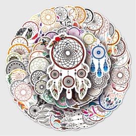 50 Packs Dreamcatcher Stickers Water Bottles Laptop Phone Motorcycle Computer Guitar Skateboard Hydroflasks Dreamcatcher Vinyl Sticker Waterproof Aesthetic Trendy Decals for Teens Girls Adults