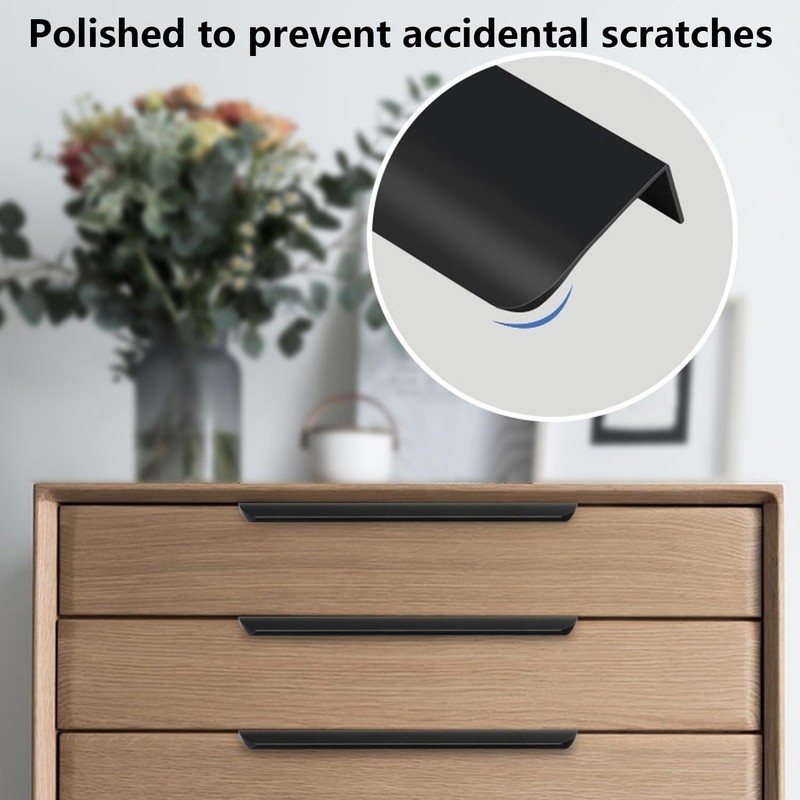 QZKJQDD 2 Pack Black Kitchen Cupboard Handles Finger Edge Pulls