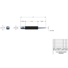 Starrett 264A Center Punch With Square Shank, 3" Length, 1/16" Tapered Point Diameter, 3/8" Square Thickness