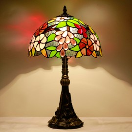 ANYONGLU Tiffany Stained Glass Table Lamp 12X12X19 Inch Purple Grape Style Desk Bedroom Living Room Reading Light (Purple Grape)