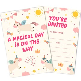 Unicorn Birthday Invitation for Girls Boys, Cute Invitation Cards with Envelopes (30-Count) Rainbow Unicorns Theme Birthday Baby Shower Party Supplies