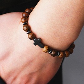 Gifts for Boyfriend Bracelet Mens Natural Beaded Bracelets Black Cross Protection Bracelet for Men Jewelry Birthday Gift for Him My Man