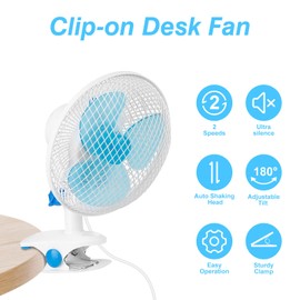 Portable 2-Speed Desk & Clip-on Fan with Auto Shaking - Adjustable Tilt, 3.94ft Cord, Quiet AC Cooling Fan for Home Office Dorm