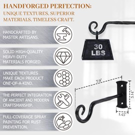 BEGINS Plant Hangers Outdoor Wrought Iron Metal Hanger Hook 2 Pack 8 inch Wall Bracket Hooks for Flower Pots, Wind Chimes, Solar Lanterns, Garden Decor