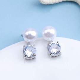 TseenYi Pearl Ear Jacket Earrings Silver Pearl Jacket Earrings Ear Jacket Pearl Crystal Front Back Earrings Bridal Pearl Drop Earrings Ear Stud Wedding Jewelry for Women and Girls