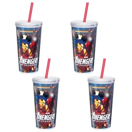 Zak Designs Avengers Double Wall Tumbler with Straw, 16-Ounce, 4-Pack