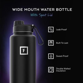 IRON °FLASK Camping & Hiking Hydration Flask with Spout, Wide Mouth Insulated Stainless Steel Sports Water Bottle - 40 oz Midnight Black