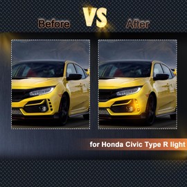 BINQIGOO LED Daytime Running Light Front Bumper Fog Light, Switchback White DRL Amber Sequential Turn Signal, Compatible with Honda Civic Type R 2017-2021