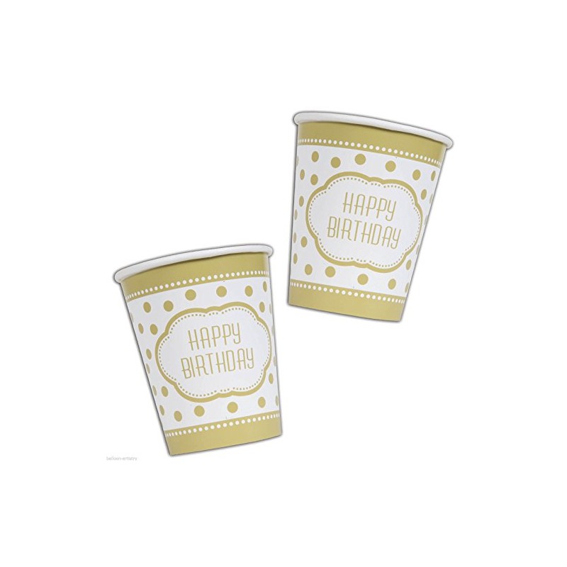 Unique Party 49586 - 9oz Golden Birthday Paper Cups, Pack