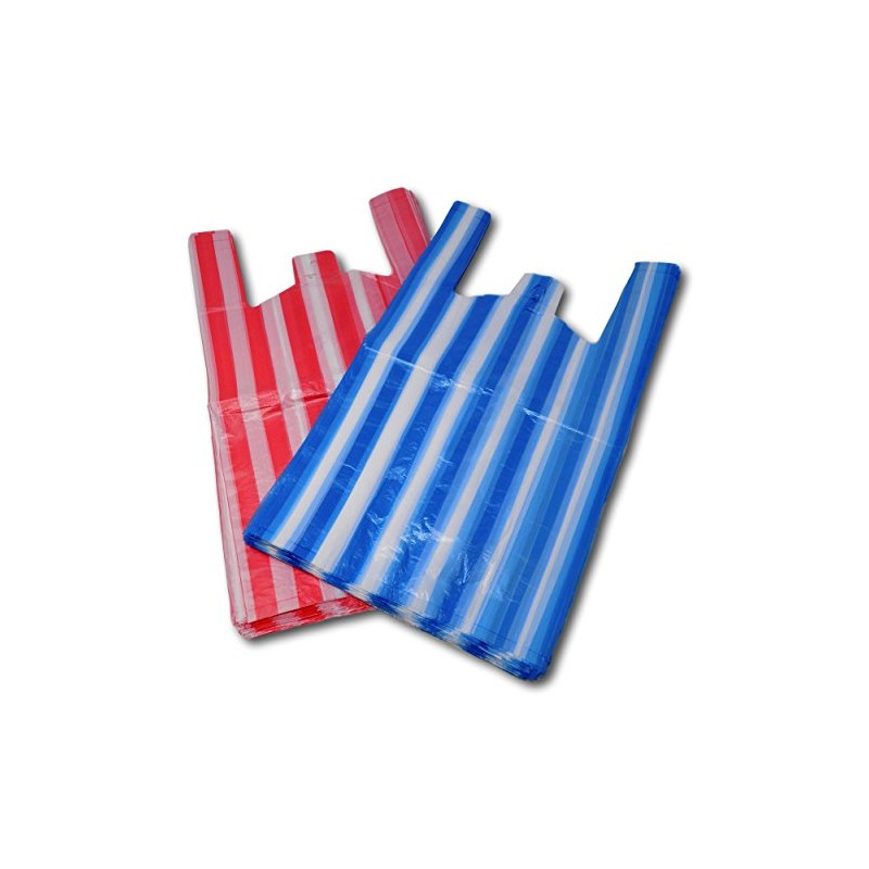 EPOSGEAR Candy Stripe Plastic Vest Carrier Shopping Bags (Medium -