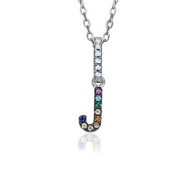 Sterling Silver Initial Necklace Pendant for Girls Multi Color Rainbow Simulated Gemstones Letter J