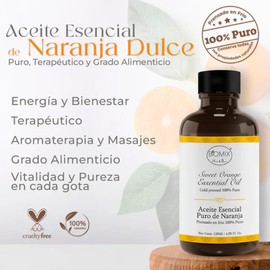 Aceite Esencial de Naranja Dulce 100% Puro, Prensado en Frío, Grado Alimenticio y Terapéutico 120 Ml
