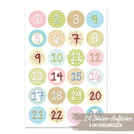 Papierdrachen 24 Advent Calendar Number Stickers – No. 25 – Stickers 4 cm – for Crafts and Decorating