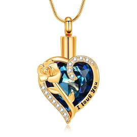 AIWENXI Rose Flower Cremation Jewellery Heart Shape Ash Necklaces for Ashes Stainless Steel Lovers Keepsake Gifts Memorial Urn Ash Pendant Jewellery for Men Women, Stainless Steel