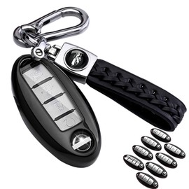 LORYVAN for Nissan Key Fob Cover Soft TPU 360 Degree Protection Key Case with Leather Keychain for Nissan Altima Maxima Murano Rogue Sentra 370z Pathfinder Smart Remote 2/3/4/5 Button Black