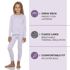 Rocky Thermal Underwear For Girls (Long Johns Thermals Set) Shirt & Pants, Base Layer w/Leggings/Bottoms Ski/Extreme Cold (Lavender - Small)