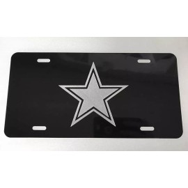 BLVD Dallas Cowboys Star Car Tag Diamond Etched on Black Aluminum License Plate