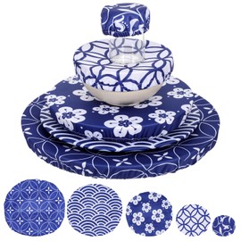 5 Pcs Bowl Covers Reusable in 5 Sizes- Elastic Lids for Proofing and Freshness, Stretchable Cloth Fabric Bowl Covers for Food Storage, Bread, Sourdough, Fruits and Leftovers(Blue)