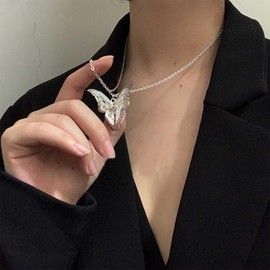 Cimenexe Bohemian Butterfly Pendant Necklace Silver Hollow Butterfly Necklace Large Butterfly Choker Necklace Minimalist Butterfly Necklace Jewellery for Women and Girls, Zinc, No Gemstone