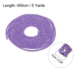 QUARKZMAN 5 Yard 7 mm 0.28 Inch Glitter Sequins Rope Sequins Rhinestone Tube Cord for DIY Wedding Dresses Costume Clothing Shoes Jewellery Accessory Clear Purple
