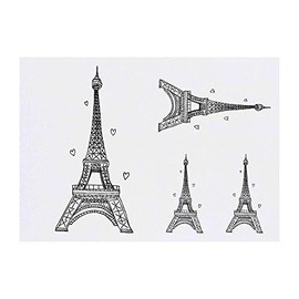 4 x 'Eiffel Tower' Temporary Tattoos - Water Resistant, Skin-Safe, Non-Toxic Transfers, Mixed Sizes (TO00004662)