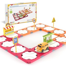 60PC Race Car Track Builder Building Blocks Playset Reversible Racing Tracks School Bus & Accessories Educational STEM Development Creative Construction Learning Toys Boys Girls Age 3+ EPR21