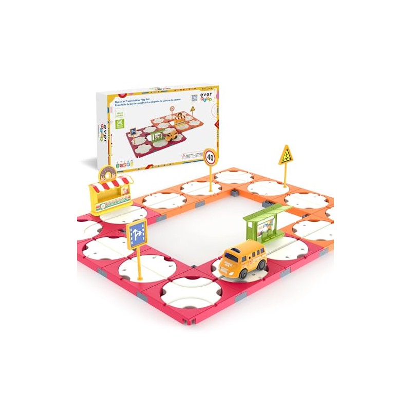 60PC Race Car Track Builder Building Blocks Playset Reversible Racing