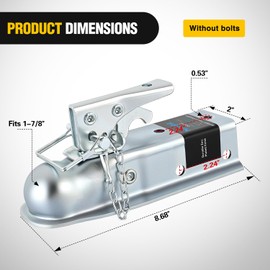 Nilight Straight Trailer Coupler with Security Latch&Chain for 2-Inch Hitch Ball, 3-Inch Channel,3500 LBS,Heavy Duty Trailler Tongue Coupler for Station Wagon, Truck, Bolted & Welded Installation