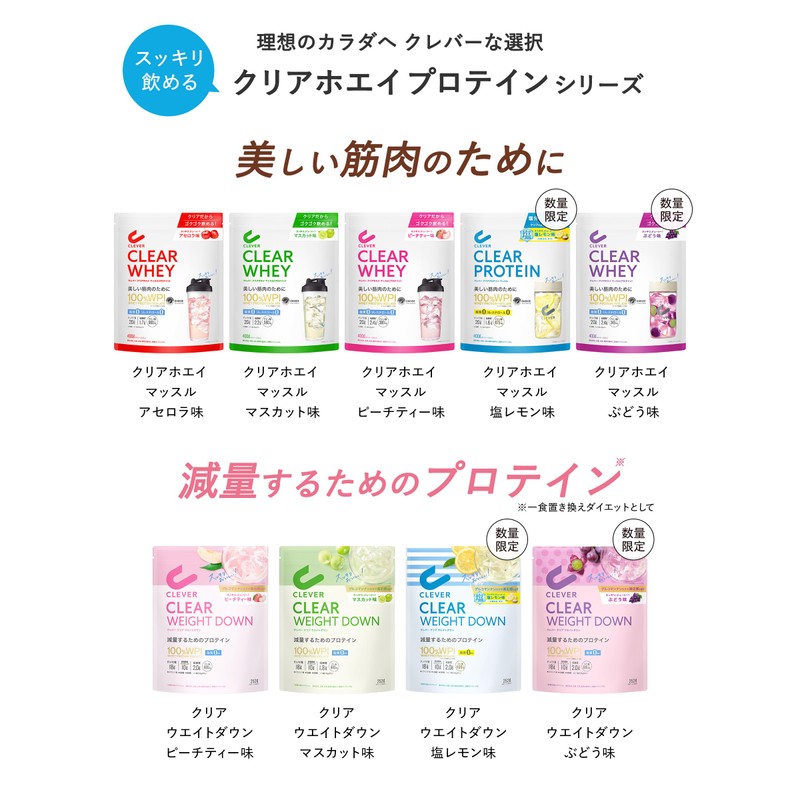 クレバー クリア ウエイトダウン プロテイン [WPI100%] ぶどう味 252g [脂質ゼロ]