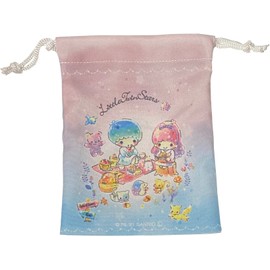 フレンド サンリオ リトルツインスターズ ポリエステル ミニパース 巾着バッグ 14×18.5cm (ピクニック) ピンク/パープル サイズ 約5.5(幅)×7.3(高さ)(14×18.5cm), ピンク, ドローストリング。
