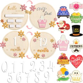 Yerliker 24 Pcs My First Holiday Milestone Signs, Baby Monthly Milestone Cards, Easter St. Patrick's Day Announcement DIY for Newborn Growth Recording Photography Props Baby Shower Gifts