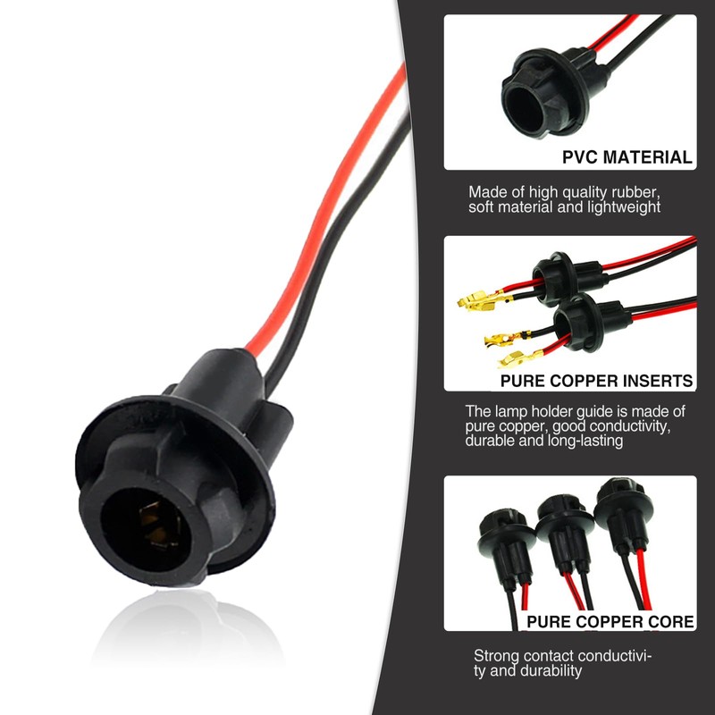5PCS 194 T10 Bulb Socket with Wire Pigtail, Pre-Wired Harness