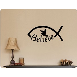 24"x12" Jesus Fish Believe Dove God Bible Scripture Christian Religious Wall Decal Sticker Art Home DŽcor