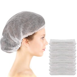 100 Pcs Disposable Nonwoven Bouffant Caps 21 Inch Hair Net Elastic Cap Hair Cover Hats for Beauty Salon Hospital Spa Catering Dust-free Workspace(White)
