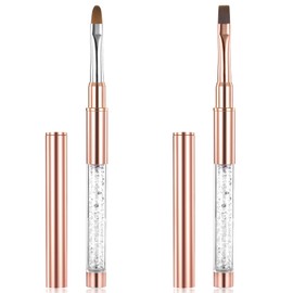 LXUEJIE 2Pcs Oval & Flat UV Gel Nail Brush Set Rhinestone Handle Professional Nail Art Design Brushes for Nails Art Design Painting DIY and Cleaning