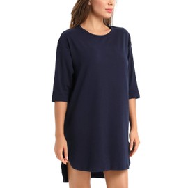 LIQQY - Camisón para mujer con cuello redondo, manga 3/4, Azul marino, S