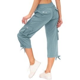 MoFiz Womens Capris Summer Cargo Shorts Lightweight Quick Dry Athletic Casual Travel Loose Ladies Outdoor Hiking Pants Pockets Dusty Blue XL