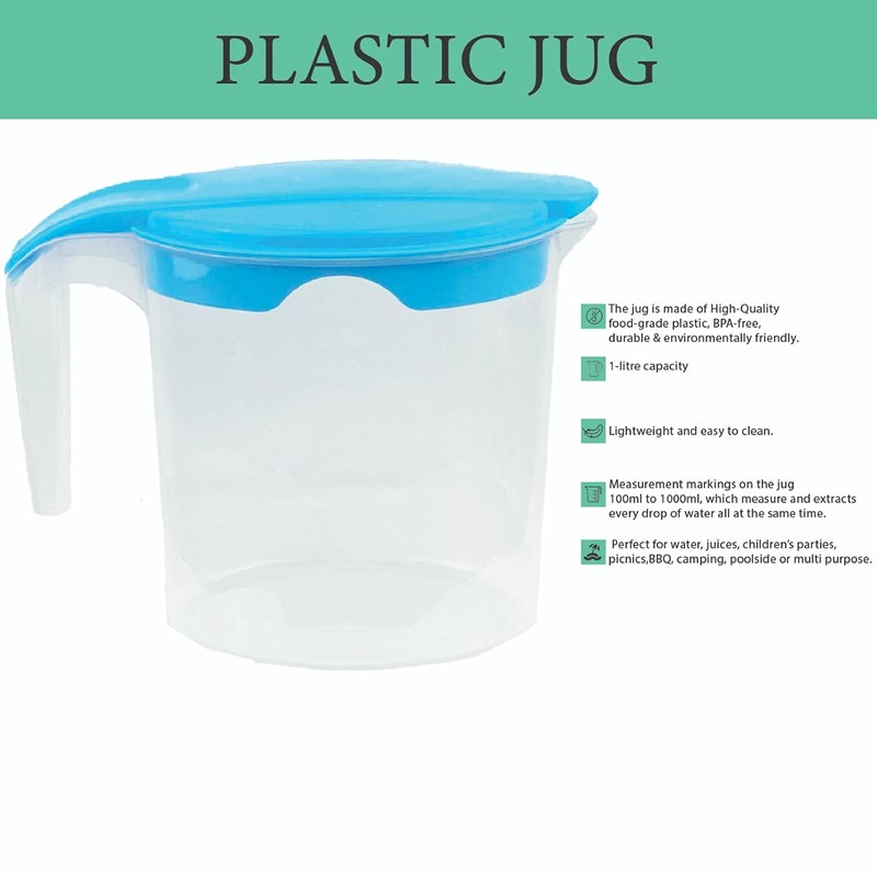 1 Liter Plastic Water Fruit Juices Jug Milk with Lid