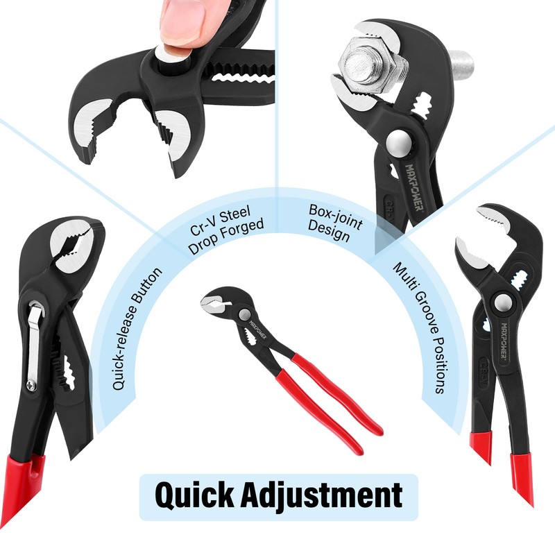 MAXPOWER 7" 10" 12" Water Pump Pliers Set, Quick Adjustment