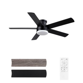 EasyNice 52 Inch Black Ceiling Fan With Lights Flush Mount Dimmable 3 Color Temperatures LED Remote Control 6 Speed Reversible DC Motor 5 Blades Modern Ceiling Fan Design for Indoor or Covered Outdoor