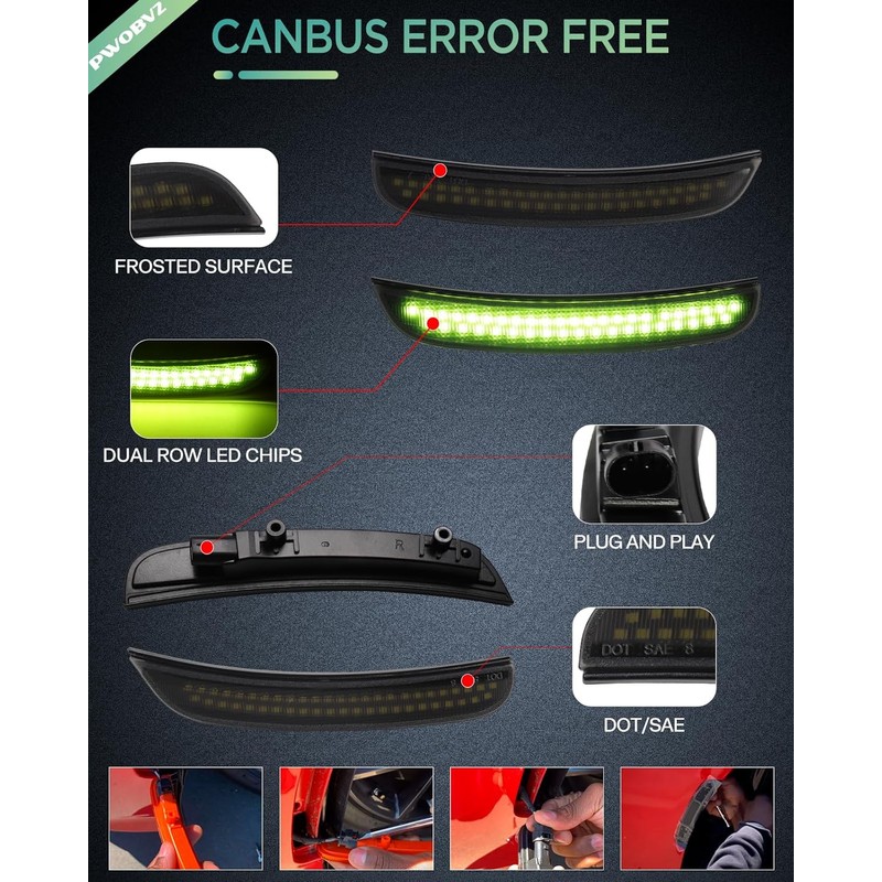 Lemon Green LED Side Marker Lights for Dodge Charger 2015