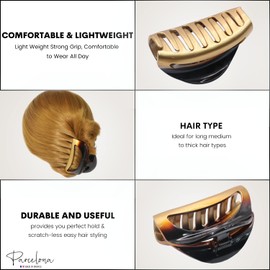 Parcelona French Vrille Golden Shell Brown Jaw Hair Claw Clip Clamp Clutcher for Long Hair