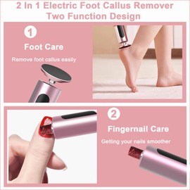 2 in 1 Electric Foot Callus Remover, Aluminum Alloy, 9 Speeds, with Digital Display, 10 Grinding Heads & 20pcs Sandpaper Discs,Cordless Rechargeable for Men Women Dead Skin Calluses (Pink)