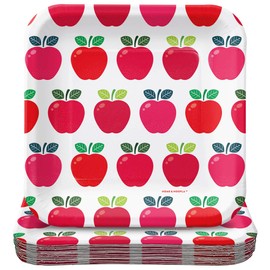 HOME & HOOPLA Apple Party Supplies - Apple Variety Square Paper Dessert Plates for 16 Guests