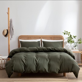 Dark Green Duvet Cover King, 100% Washed Microfiber 3 Pieces Solid Casual Olive Green Bedding Set for Men and Women, with Zipper Closure, Luxury Ultra Soft Relaxed Feel Natural (Dark Green, King)